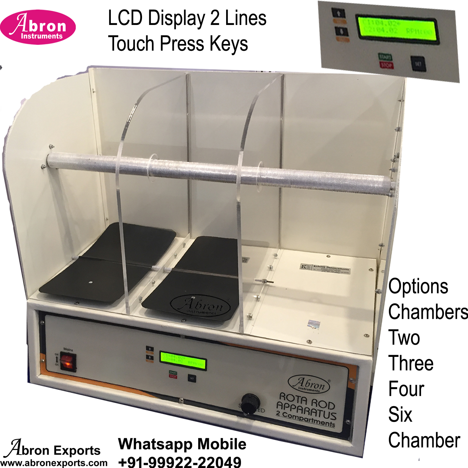 Pharmacy Rota Rod Digital Timer 2 or 3 or 4 or 6 Compartments LCD Processor Pharmacology Abron AB-2573D2L 